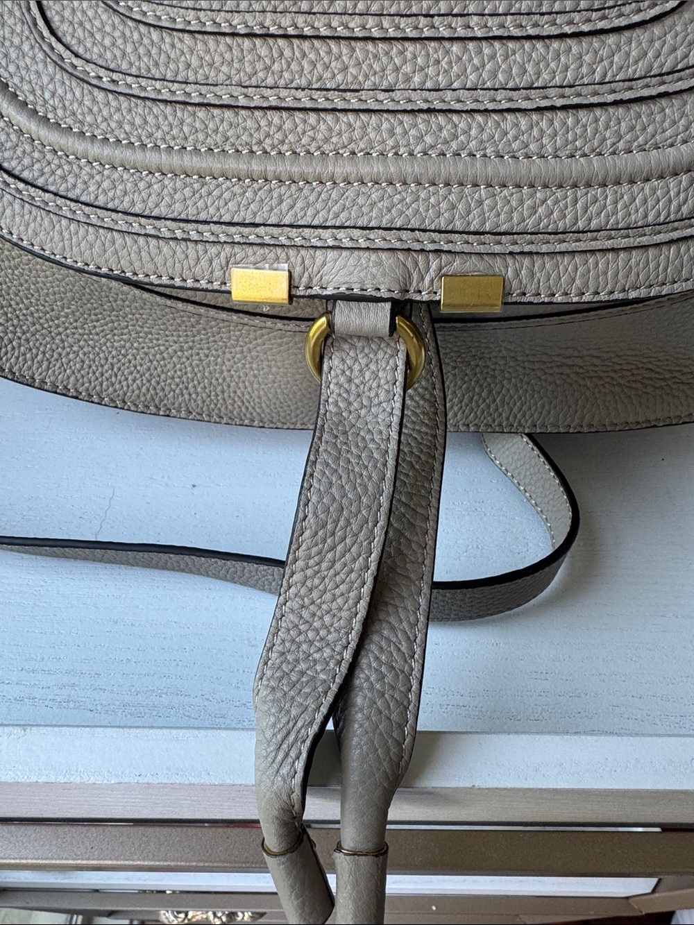 Neutral Taupe Gray Shoulder Bag with Gold Hardware - Picture 5 of 12